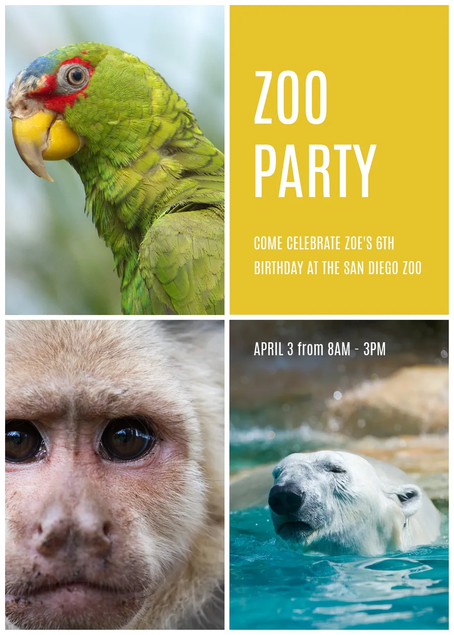 Zoo Party cards-photo template