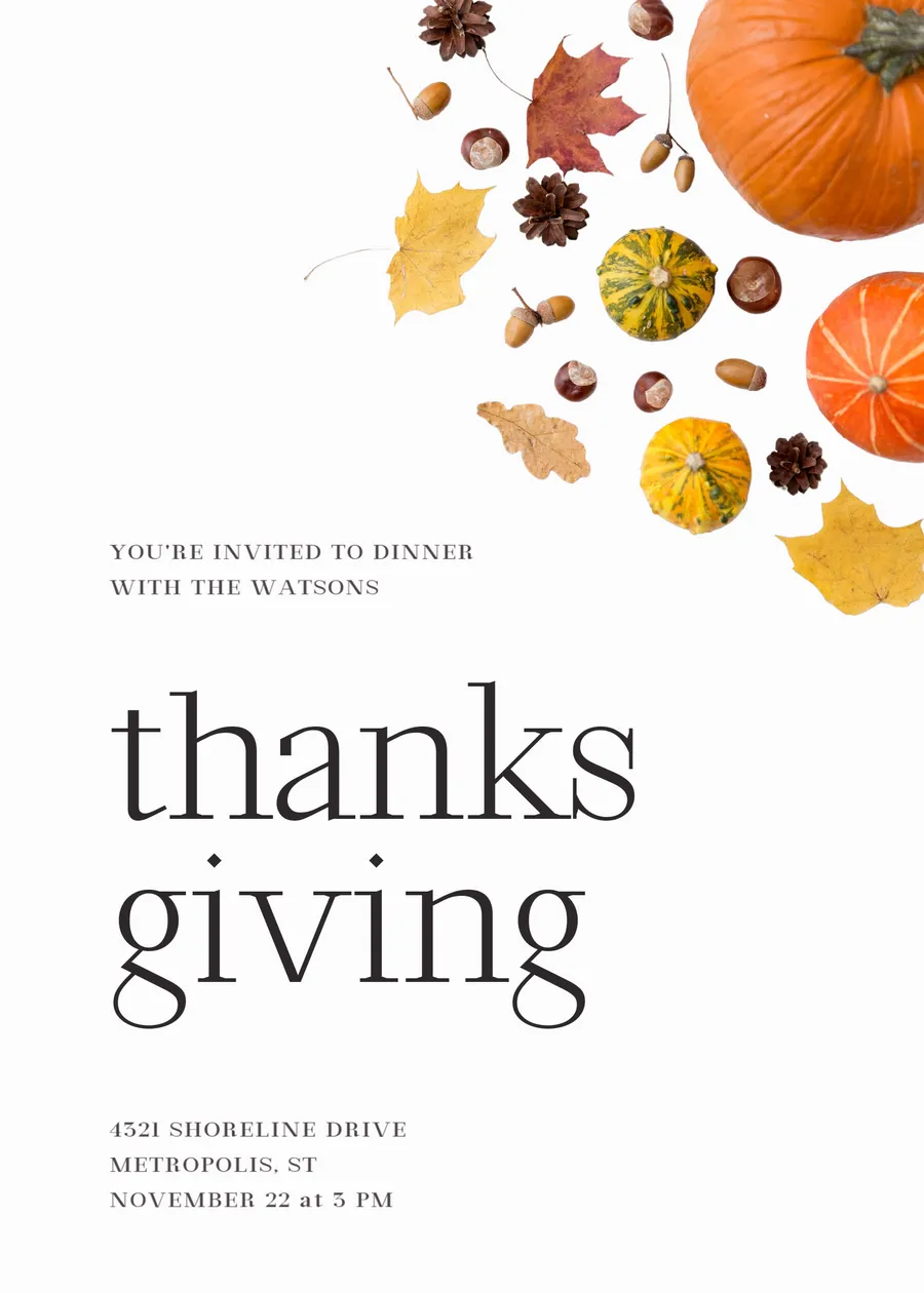 You're invited to dinner with the Watson's Thanksgiving  cards-thanksgiving template