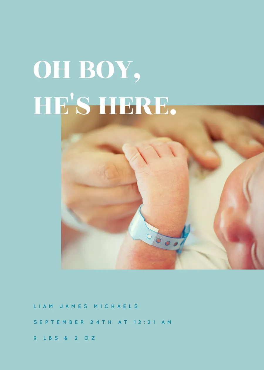 Oh boy, he is here! cards-baby-shower template