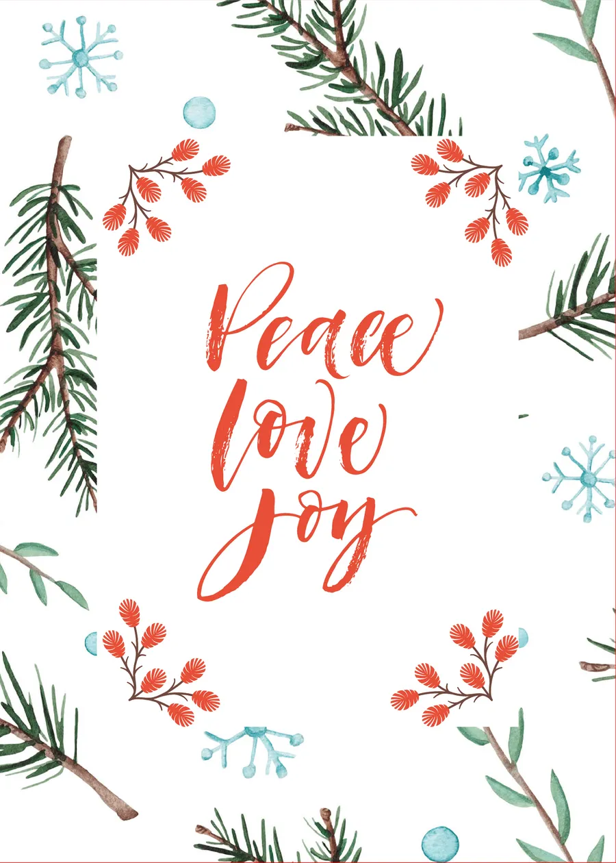 Peace Love Joy white pine tree card-christmas template