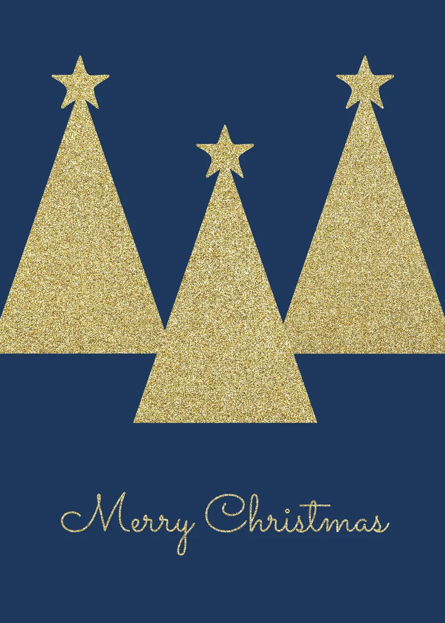 Merry Christmas three trees blue/gold card-christmas template