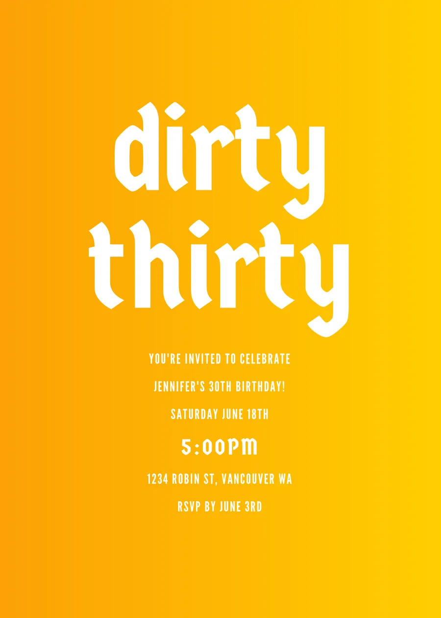 Dirty Thirty (orange) invitations template