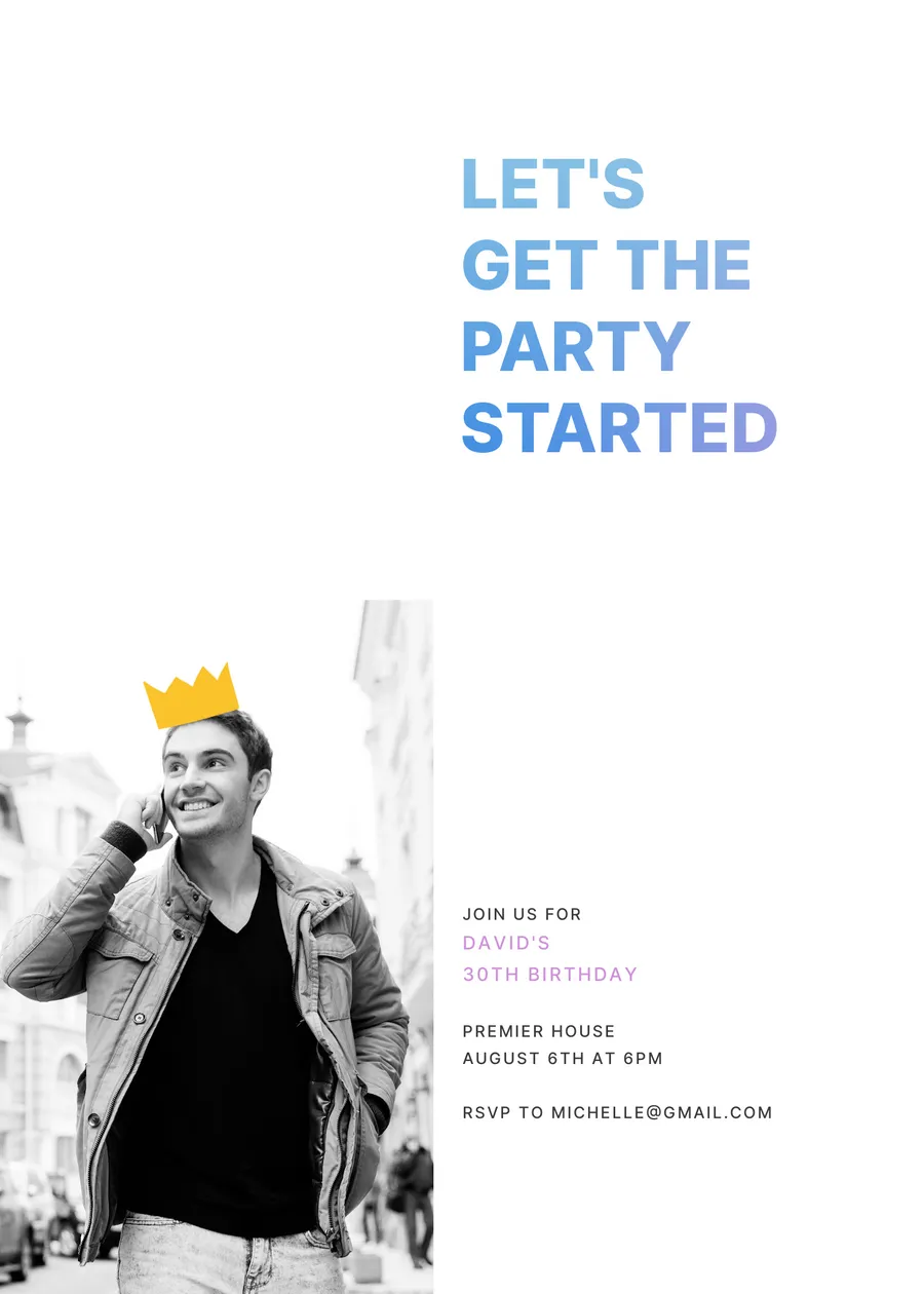Let's get the party started (white) invitations template