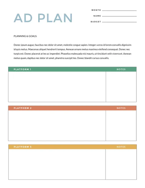 Planner Advertising  13 planners template
