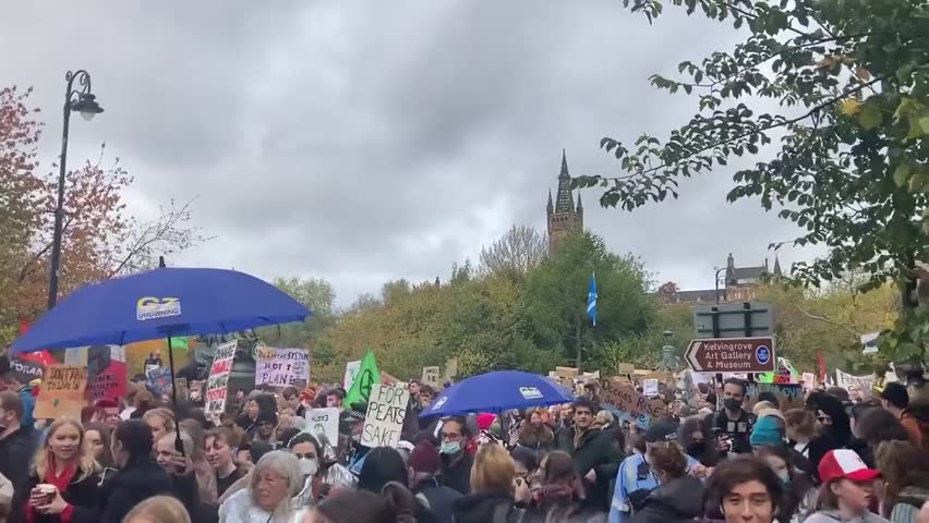 UK: Thousands Join Fridays For Future March During COP26 In Glasgow, Scotland 5, Kelvingrove Park, Glasgow, Scotland, UK, United Kingdom - 05 Nov 2021 Editorial Stock Video