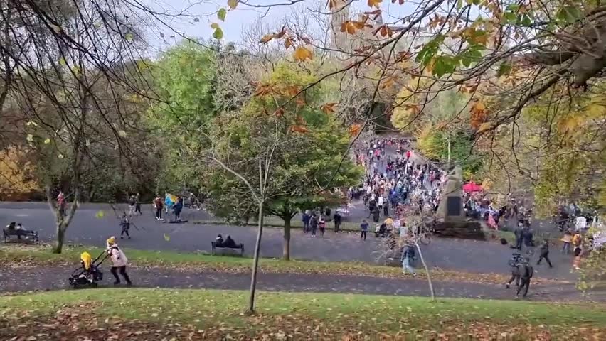 UK: Thousands Join Fridays For Future March During COP26 In Glasgow, Scotland, Kelvingrove Park, Glasgow, Scotland, UK, United Kingdom - 05 Nov 2021 Editorial Stock Video
