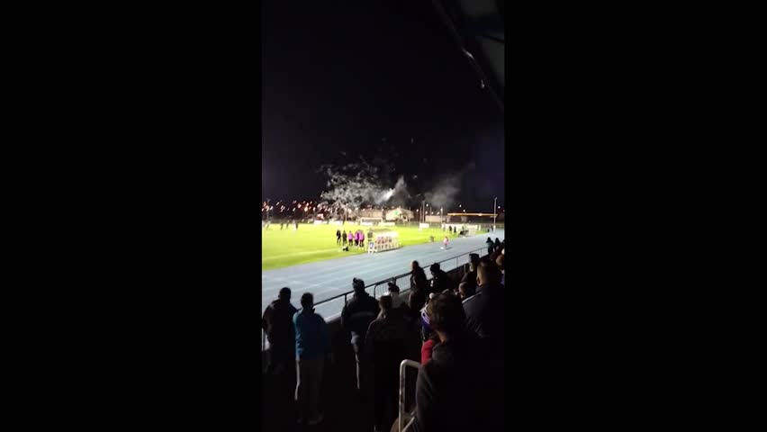 Ireland: Football Game Suspended After Fans Set Fireworks From Stands At RSC Waterford, Waterford Regional Sports Centre (RSC Waterford), Ireland, Waterford, Ireland - 05 Nov 2021 Editorial Stock Video