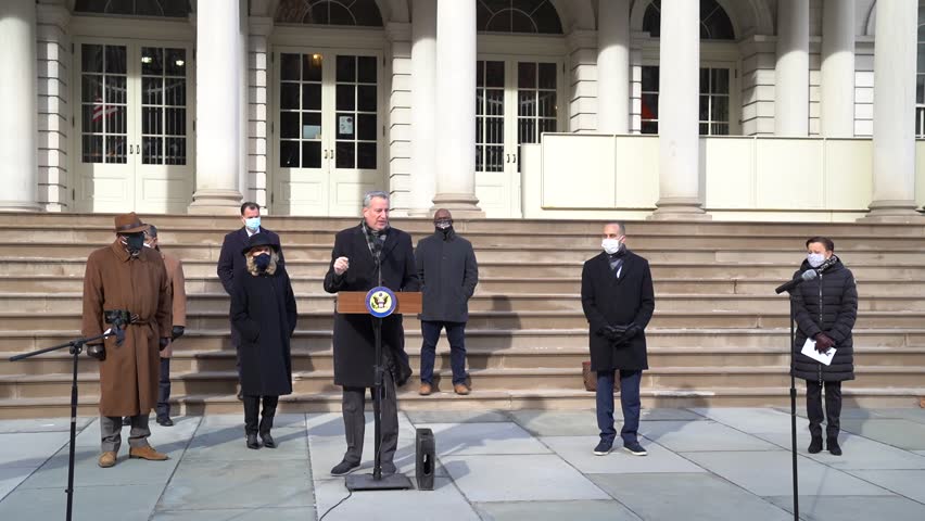 NYC Congressional delegation press conference to demand the impeachment of President Trump, Steps of City Hall, New York, New York, USA - 09 Jan 2021 Editorial Stock Video
