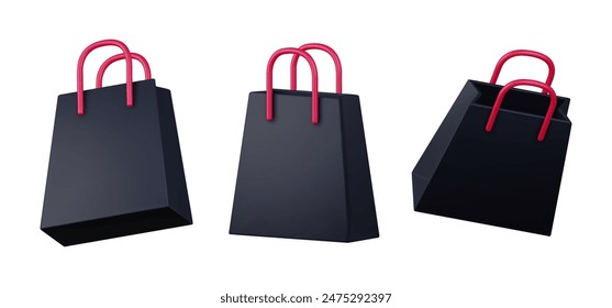 3d Black bag, featuring shopping bag isolated on a white background. Readymade recyclable shopping bag for printing. – Vector có sẵn