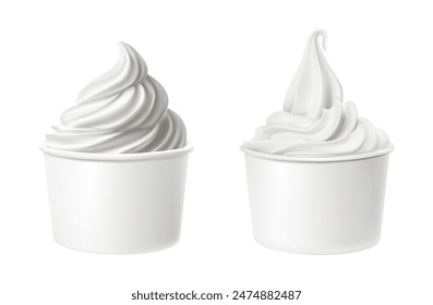 3d realistic vector icon illustration. Whipped cream or soft ice cream in a white cup. Isolated on white.  库存矢量图