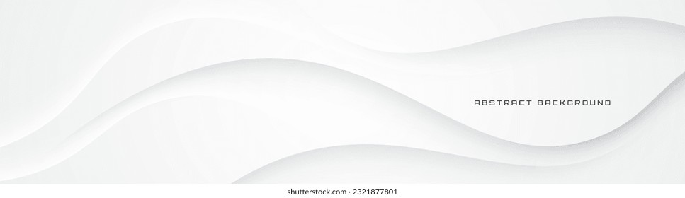 3D white geometric abstract background overlap layer on bright space with waves decoration. Minimalist modern graphic design element cutout style concept for banner, flyer, card, or brochure cover Arkistovektorikuva