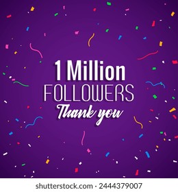 1 Million followers Thank you card. Celebrating the completion of 1m followers and Thanks giving स्टॉक वेक्टर