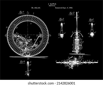 1892 Vintage Unicycle Patent Art ஸ்டாக் வெக்டர்