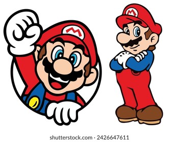 18 February 2024, Majalengka, Editorial Sticker, Clipart, and T-Shirt Vector Design of Super Mario Bros Character ஸ்டாக் வெக்டர்