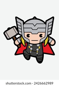 18 February 2024, Majalengka,indonesia,,Editorial Asset  Chibi Thor Character from Marvel Avengers Endgame Suitable for Vector Design for T-Shirt, Mockup, Clip Art, Sticker, Logo, and Mascot Immagine vettoriale stock editoriale