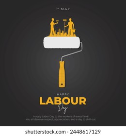 1st May - Happy Labour Day Post and Greeting Card. International Worker's Day Celebration. Minimal and Modern Labor Day Banner with Text Vector Illustration Immagine vettoriale stock