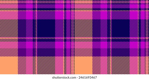 60s vector textile plaid, cool tartan fabric background. Large pattern texture seamless check in purple and indigo color. Vektor Stok