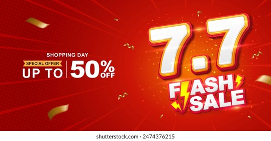 7.7 discount flash sale background. Vector illustration for shopping day, online shopping, special Offer coupon, voucher, banner template, websites, social media advertising.: stockvector