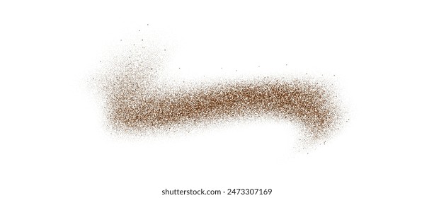 Coffee, cocoa or chocolate powder particles and speckles. Brown dust or sand wavy element. Ground beans, grains and granules wave flowing shape. Vector sprayed overlay illustration: wektor stockowy