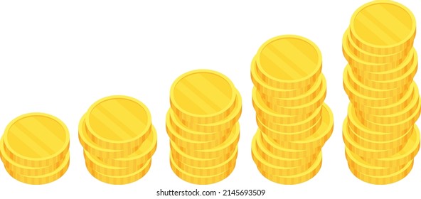 Coins. Heap of golden dollars. Money stack. Financial gain, income. Salary and savings. Bank loan and deposit, investment. Flat vector cartoon illustration isolated on dark background. Stock-vektor