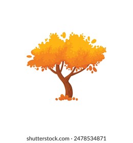 Colorful autumn tree. Cartoon yellow orange fall tree and autumnal garden icon with fall season gold leaves for city park and forest landscape background vector isolated symbol on white background Arkistovektorikuva