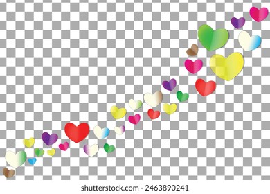 colorful flying hearts isolated on transparent background. vector illustration. स्टॉक वेक्टर