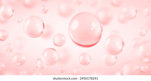 Collagen or serum bubbles on pink background. Concept skin care cosmetics solution. Vector illustration Stockvektorkép