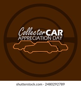 Collector Car Appreciation Day event banner. Bold text with car icons on dark brown background to celebrate on July 12th Arkistovektorikuva