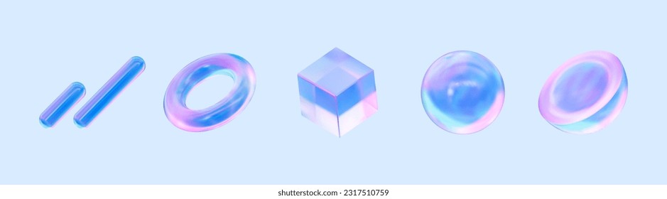 Collection of geometric shapes: circle, cube, torus. 3d vector illustration.  Imagem Vetorial Stock