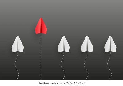 Concept of individuality. Individual and unique leader red paper airplane flying first. Vector illustrations Stockvektor