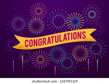 Congratulations poster with firework explosions, celebration greeting card,  poster,  invitation template vector illustration background: stockvector