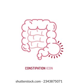 Constipation linear pictogram, symbol. Retention of feces problem. Intestinal obstruction. Medical sign in outline style. Editable vector illustration in pink, red colors isolated on white background. Arkistovektorikuva