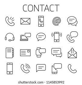 Contact related vector icon set. Well-crafted sign in thin line style with editable stroke. Vector symbols isolated on a white background. Simple pictograms. - Vector στοκ