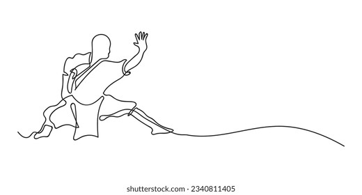 continuous line of shaolin kungfu. single line of shaolin youth doing attack stance. martial arts: wektor stockowy