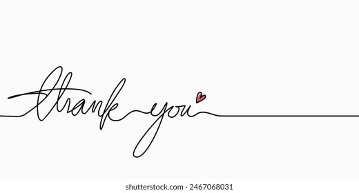 Continuous line, Thank You handwritten inscription. One line drawing of phrase vector illustration for t-shirt, slogan design print graphics style स्टॉक वेक्टर