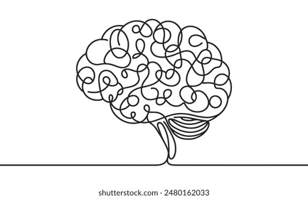Continuous one line drawing of human brain. Hand drawn minimalism style. brain line art vector illustration: wektor stockowy