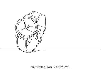 Continuous one line drawing watch concept. Doodle vector illustration, Single continuous line drawing human hand holding stopwatch. Arrow, clock, meter. Measurement and time management concept 库存矢量图