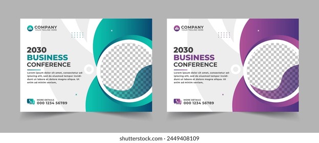 Corporate horizontal business conference flyer template. Editable modern flyer banner.  Brochure, Template, Design, Flyer, Leaflet Adlı Stok Vektör