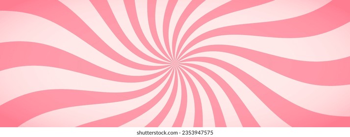 Candy color sunburst background. Abstract pink cream sunbeams design wallpaper. Colorful spinning lines for template, banner, poster, flyer. Sweet rotating cartoon swirl or whirlpool. Vector backdrop स्टॉक वेक्टर