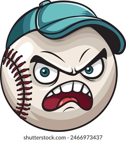 Cartoon angry baseball ball character wearing blue hat Stock-vektor