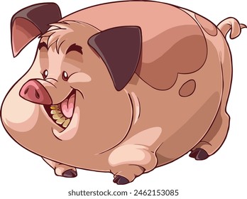 Cartoon of a Fat Pig with Smiling Face and Open Mouth 库存矢量图
