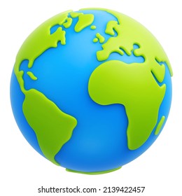 Cartoon planet Earth 3d vector icon on white background. Earth day or environment conservation concept. Save green planet concept Stock Vector