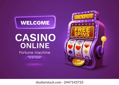 Casino free spins banner slots machine winner, jackpot fortune of luck. Vector illustration – Vector có sẵn