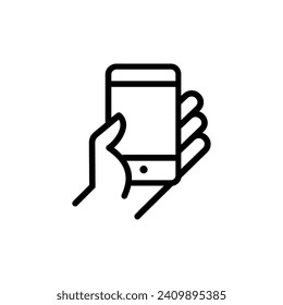 Стоковое векторное изображение: Cellphone in hand line icon