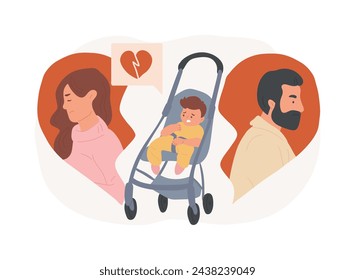 Child custody isolated concept vector illustration. Child cart, marriage dissolution, family conflict, parents divorce, visitation rights, break up, family law, alimony vector concept. ஸ்டாக் வெக்டர்
