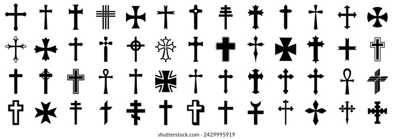 Christian cross set. Abstract religious cross icon collection. Set of cross icons for religion. Cross shape collection: stockvector