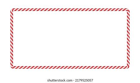Christmas candy cane rectangle frame with red and white stripe. Xmas border with striped candy lollipop pattern. Blank christmas and new year template. Vector illustration isolated on white background Stock Vector