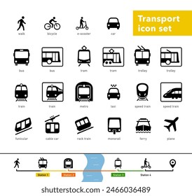 City public transport icons set. The outline icons are well scalable and editable. Contrasting vector elements are good for different backgrounds. EPS10. Stockvektorkép