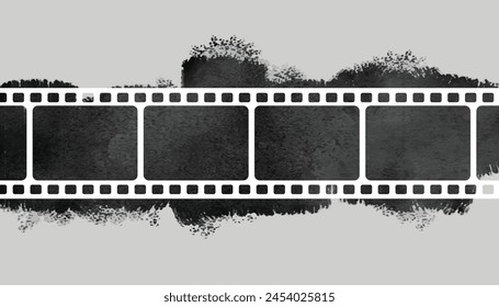 Cinema background. Realistic film strip in perspective. 3D isometric film strip. Design cinema movie festival poster. Template for festival modern cinema with place for text. Film industry concept., vector de stoc