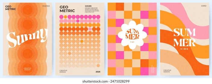 Creative concept of summer bright covers, cards or posters in minimal style for corporate identity, branding, social media ads, promo. Modern design template set in trendy geometric style Stockvektor